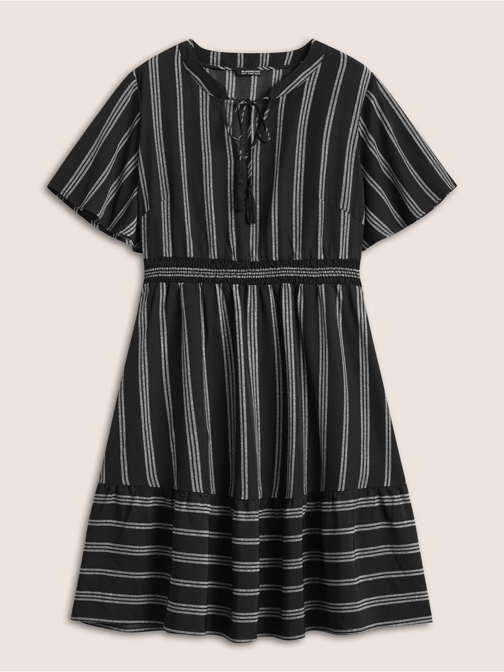 Bloom ChicBlack Striped Tie-Neck Dress. Size 14/16